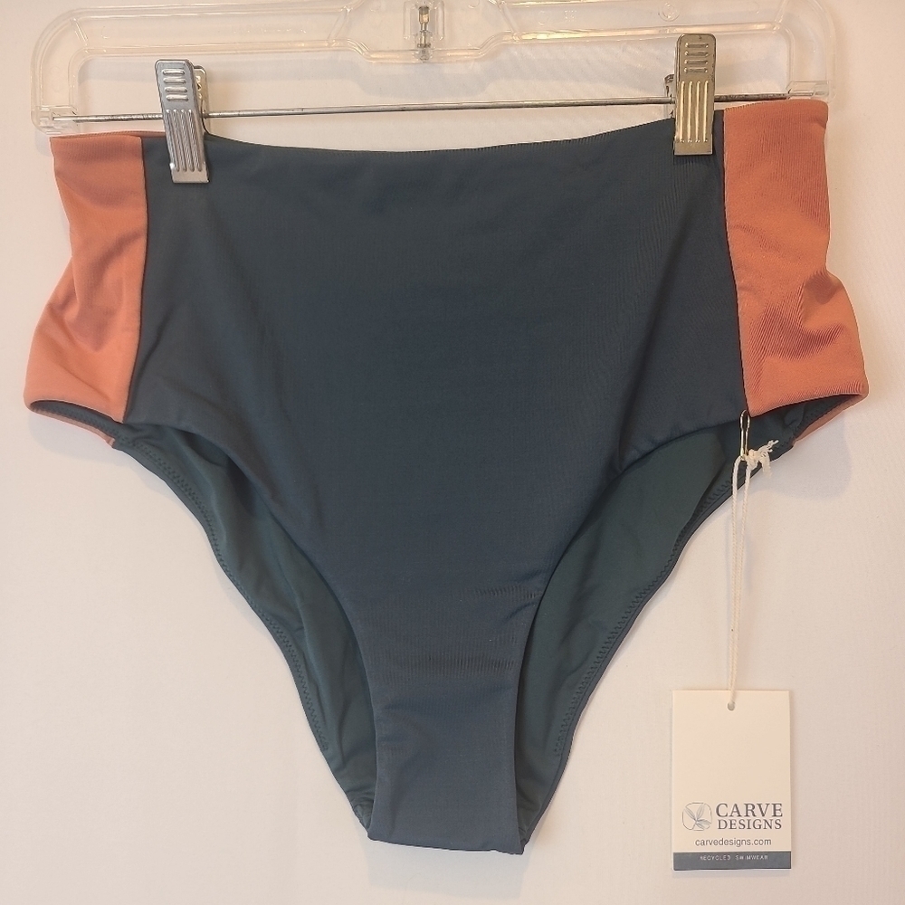 NEW Carve Designs Women's Eden w. Clay (Green & Coral) Bottom Swim Sz. S NWT